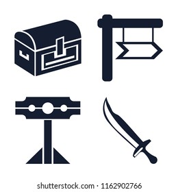 Set of 4 vector icons such as Chest, , Pillory, Sword, web UI editable icon pack, pixel perfect