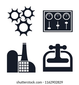 Set of 4 vector icons such as Cogwheel, Control panel, Factory, Machine press, web UI editable icon pack, pixel perfect
