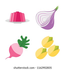 Set of 4 vector icons such as Jelly, Onion, Radish, Pistachio, web UI editable icon pack, pixel perfect