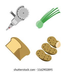 Set of 4 vector icons such as Grinder, Chives, Bread, Potatoes, web UI editable icon pack, pixel perfect