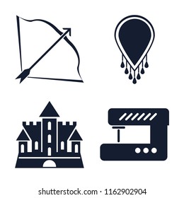 Set of 4 vector icons such as Bow and arrow, Necklace, Castle, Sewing machine, web UI editable icon pack, pixel perfect