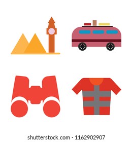 Set of 4 vector icons such as Landmark, Minivan, Binoculars, Lifejacket, web UI editable icon pack, pixel perfect