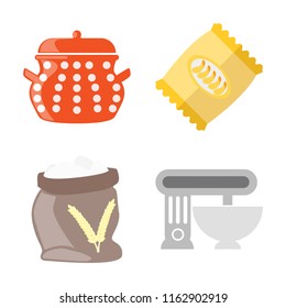 Set of 4 vector icons such as Pot, Chips, Flour, Mixer, web UI editable icon pack, pixel perfect
