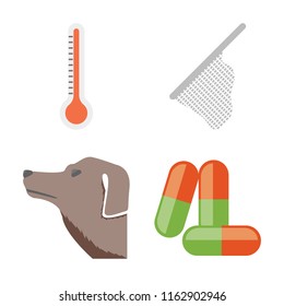 Set of 4 vector icons such as Thermometer, Net, Dog, Drugs, web UI editable icon pack, pixel perfect