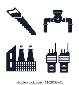 Set of 4 vector icons such as Saw, Pump, Factory, Walkie talkie, web UI editable icon pack, pixel perfect