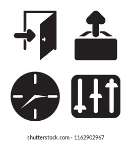 Set of 4 vector icons such as Exit, Upload, Clock, Controls, web UI editable icon pack, pixel perfect