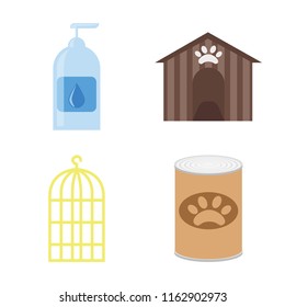 Set of 4 vector icons such as Drops, Kennel, Bird cage, Pet food, web UI editable icon pack, pixel perfect