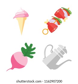 Set of 4 vector icons such as Ice cream, Kebab, Radish, Teapot, web UI editable icon pack, pixel perfect
