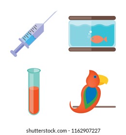 Set of 4 vector icons such as Syringe, Aquarium, Test tube, Parrot, web UI editable icon pack, pixel perfect