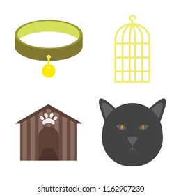 Set of 4 vector icons such as Collar, Bird cage, Kennel, Cat, web UI editable icon pack, pixel perfect
