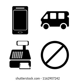 Set of 4 vector icons such as Smartphone, Bus, Cashier machine, Forbidden, web UI editable icon pack, pixel perfect