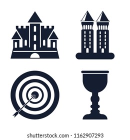 Set of 4 vector icons such as Castle, Tower, Archery, Goblet, web UI editable icon pack, pixel perfect