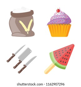 Set of 4 vector icons such as Flour, Cupcake, Knives, Ice cream, web UI editable icon pack, pixel perfect