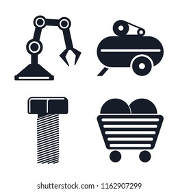 Set of 4 vector icons such as Industrial robot, Compressor, Bolt, Coal, web UI editable icon pack, pixel perfect