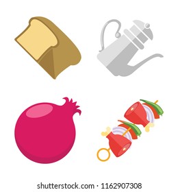Set of 4 vector icons such as Bread, Teapot, Pomegranate, Kebab, web UI editable icon pack, pixel perfect