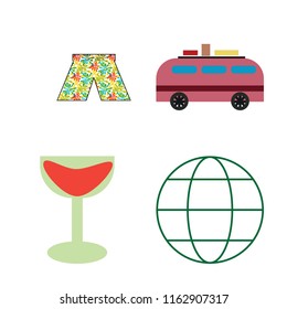 Set of 4 vector icons such as Swimsuit, Minivan, Cocktail, Globe, web UI editable icon pack, pixel perfect