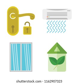 Set of 4 vector icons such as Handle, Air conditioner, Window, Eco home, web UI editable icon pack, pixel perfect