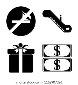 Set of 4 vector icons such as No smoking, Escalator, Gift, Money, web UI editable icon pack, pixel perfect