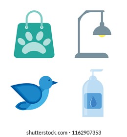 Set of 4 vector icons such as Shopping bag, Lamp, Bird, Drops, web UI editable icon pack, pixel perfect