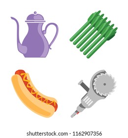 Set of 4 vector icons such as Teapot, Asparagus, Hot dog, Grinder, web UI editable icon pack, pixel perfect