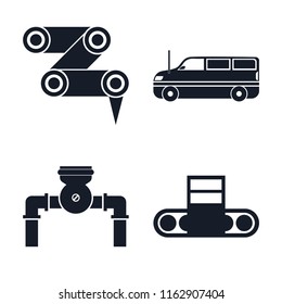 Set of 4 vector icons such as Robot arm, Cargo truck, Pump, Conveyor, web UI editable icon pack, pixel perfect
