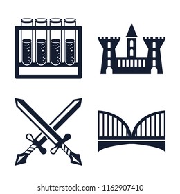 Set of 4 vector icons such as Alchemy, Castle, Swords, Bridge, web UI editable icon pack, pixel perfect