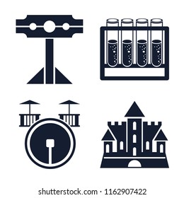 Set of 4 vector icons such as Pillory, Alchemy, Drum, Castle, web UI editable icon pack, pixel perfect