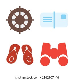 Set of 4 vector icons such as Helm, Postcards, Flip flops, Binoculars, web UI editable icon pack, pixel perfect