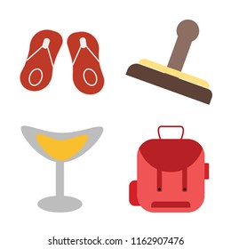 Set of 4 vector icons such as Flip flops, Stamp, Cocktail, Backpack, web UI editable icon pack, pixel perfect