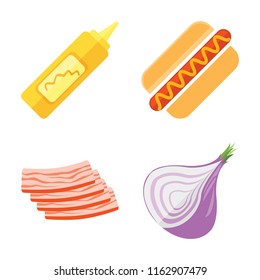 Set of 4 vector icons such as Mustard, Hot dog, Bacon, Onion, web UI editable icon pack, pixel perfect