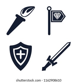 Set of 4 vector icons such as Torch, Standard, Shield, Sword, web UI editable icon pack, pixel perfect