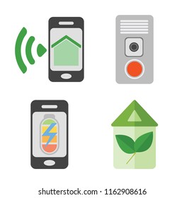 Set of 4 vector icons such as Smartphone, Intercom, Mobile phone, Eco home, web UI editable icon pack, pixel perfect
