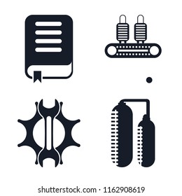 Set of 4 vector icons such as Book, Conveyor, Settings, Silo, web UI editable icon pack, pixel perfect