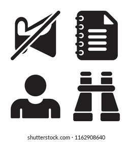 Set of 4 vector icons such as Muted, Notepad, User, Binoculars, web UI editable icon pack, pixel perfect