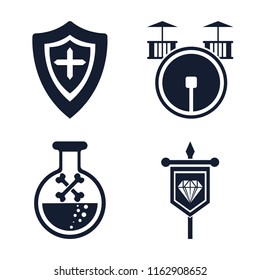 Set Of 4 Vector Icons Such As Shield, Drum, Poison, Banner, Web UI Editable Icon Pack, Pixel Perfect