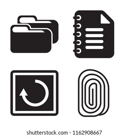 Set of 4 vector icons such as Folder, Notepad, Restart, Fingerprint, web UI editable icon pack, pixel perfect