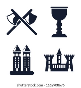 Set of 4 vector icons such as Axes, Goblet, Tower, Castle, web UI editable icon pack, pixel perfect