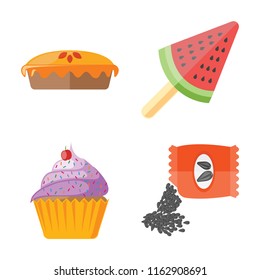 Set of 4 vector icons such as Pie, Ice cream, Cupcake, Seeds, web UI editable icon pack, pixel perfect
