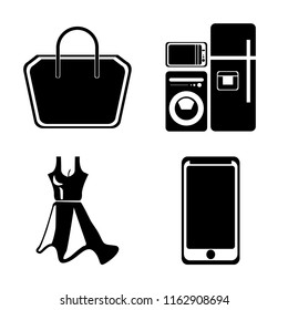 Set of 4 vector icons such as Tote bag, Electrical appliances, Dress, Smarthphone, web UI editable icon pack, pixel perfect