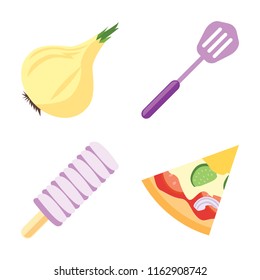 Set of 4 vector icons such as Onion, Spatula, Ice cream, Pizza, web UI editable icon pack, pixel perfect