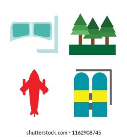 Set of 4 vector icons such as Snorkel, Forest, Airplane, Aqualung, web UI editable icon pack, pixel perfect