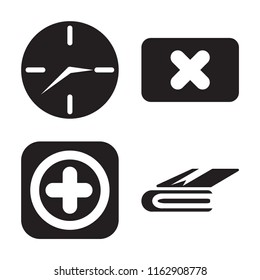 Set of 4 vector icons such as Clock, Close, Add, Notebook, web UI editable icon pack, pixel perfect