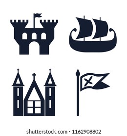 Set of 4 vector icons such as Castle, Ship, Church, Flag, web UI editable icon pack, pixel perfect