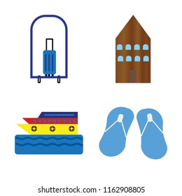 Set of 4 vector icons such as Bellhop, Hotel, Cruise, Flip flops, web UI editable icon pack, pixel perfect