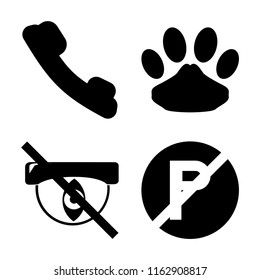 Set of 4 vector icons such as Telephone, Pet, Hidden, No parking, web UI editable icon pack, pixel perfect