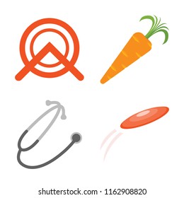 Set of 4 vector icons such as Wheel, Carrot, Stethoscope, Frisbee, web UI editable icon pack, pixel perfect