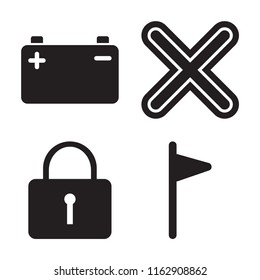 Set of 4 vector icons such as Battery, Multiply, Locked, Flag, web UI editable icon pack, pixel perfect