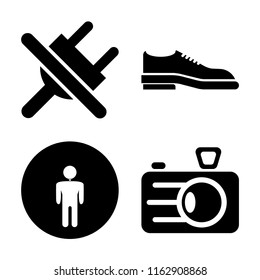 Set of 4 vector icons such as No plug, Shoes, Restroom, Camera, web UI editable icon pack, pixel perfect