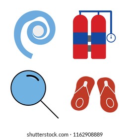 Set of 4 vector icons such as Seashell, Aqualung, Search, Flip flops, web UI editable icon pack, pixel perfect