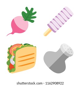 Set of 4 vector icons such as Radish, Ice cream, Taco, Salt, web UI editable icon pack, pixel perfect